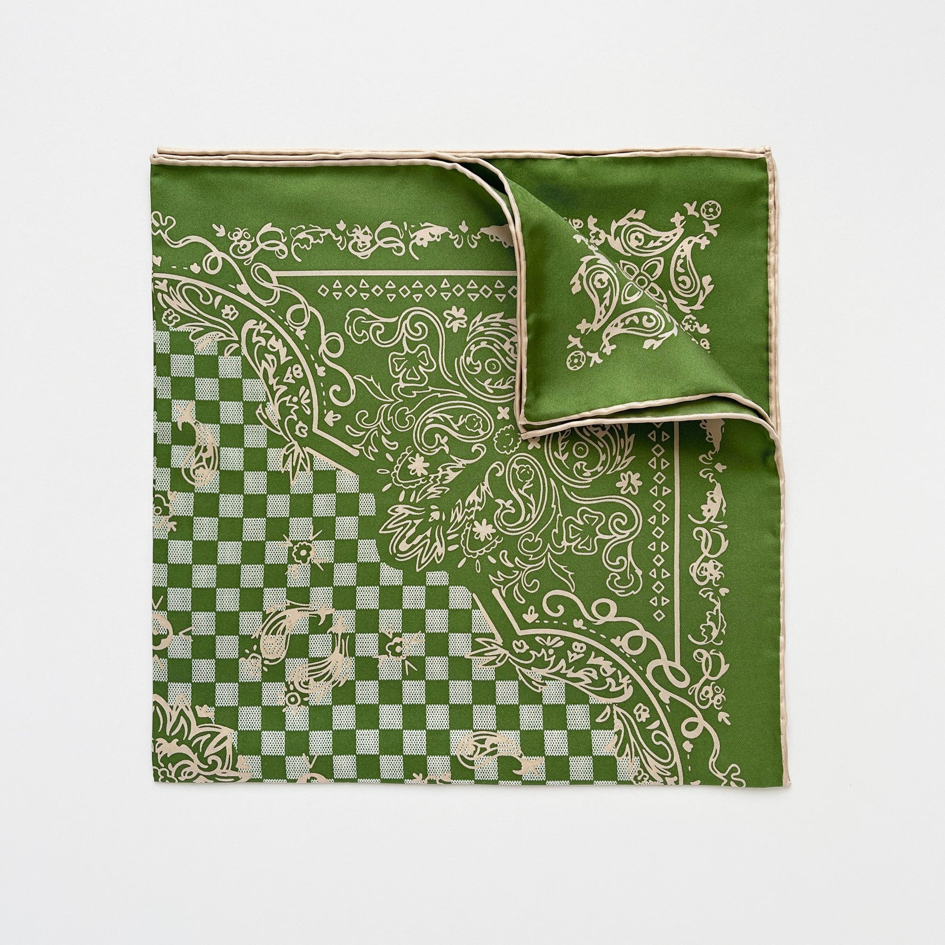 Baroque Check Silk Scarf - 53cm Hand-rolled Women's Bandana Neck Scarf