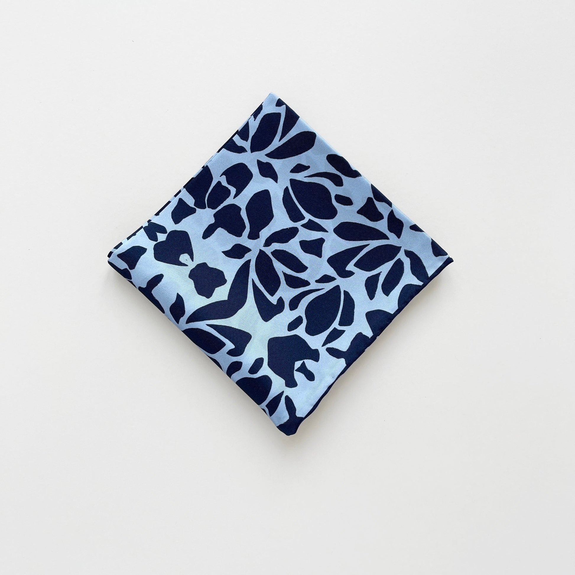 Blue Melody Silk Scarf - 65cm Double-Sided Print with Hand-Rolled Edges