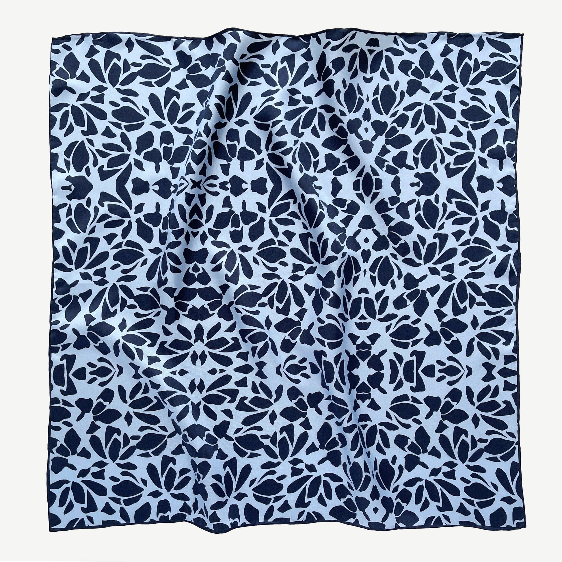 Blue Melody Silk Scarf - 65cm Double-Sided Print with Hand-Rolled Edges