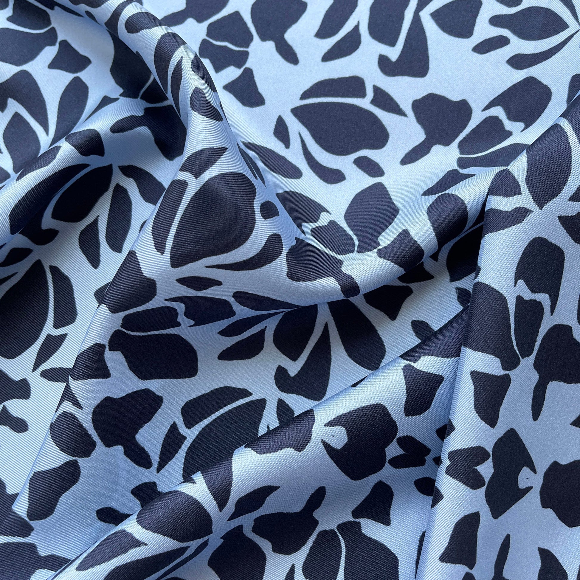 Blue Melody Silk Scarf - 65cm Double-Sided Print with Hand-Rolled Edges