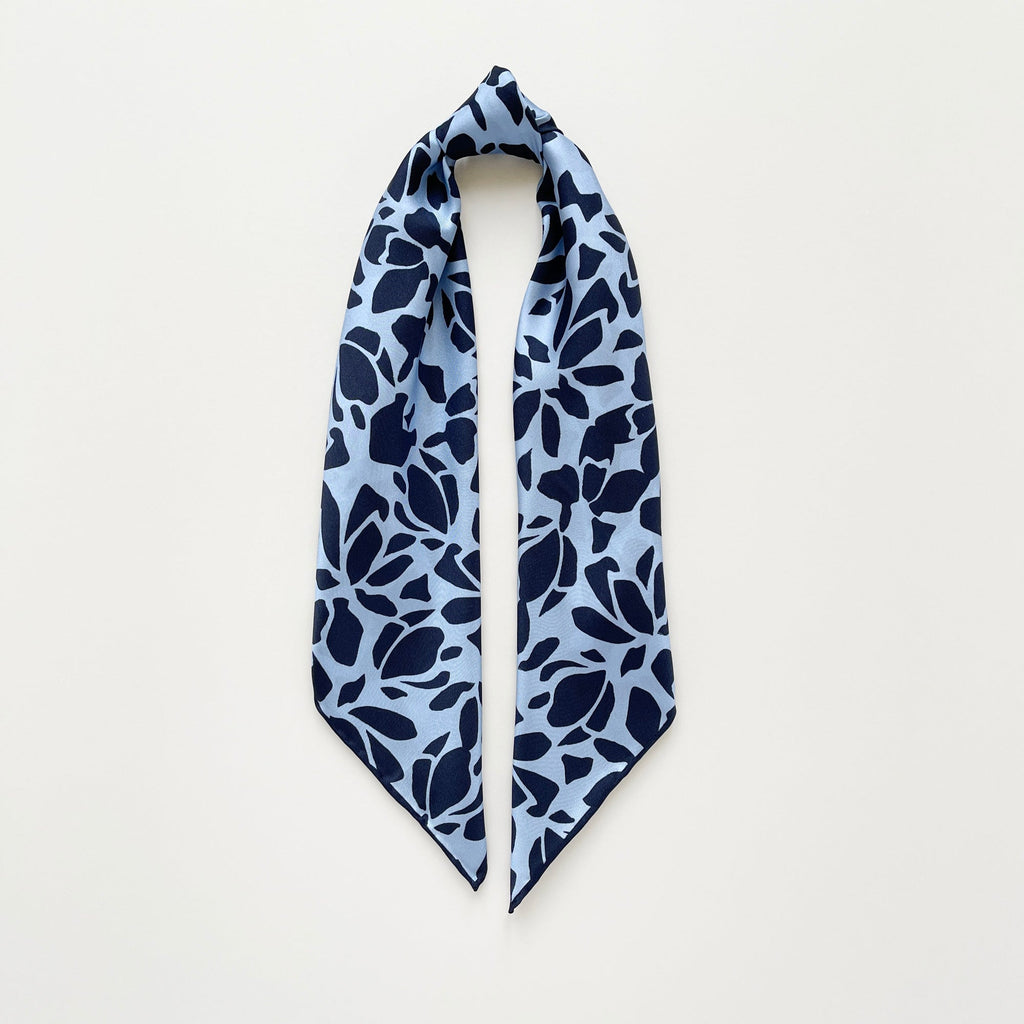 Blue Melody Silk Scarf - 65cm Double-Sided Print with Hand-Rolled Edges