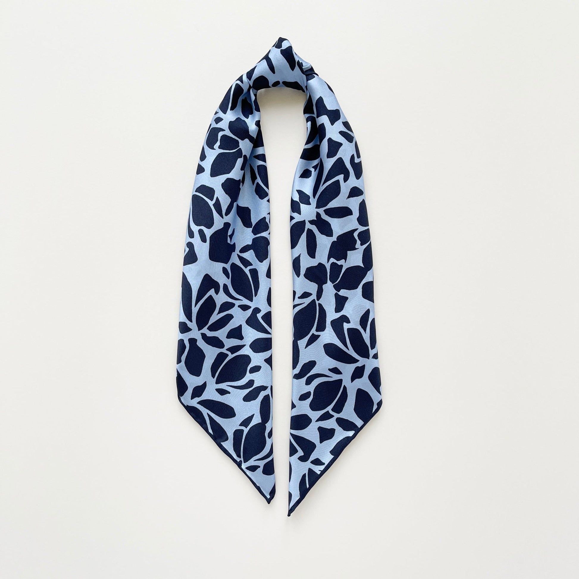 Blue Melody Silk Scarf - 65cm Double-Sided Print with Hand-Rolled Edges