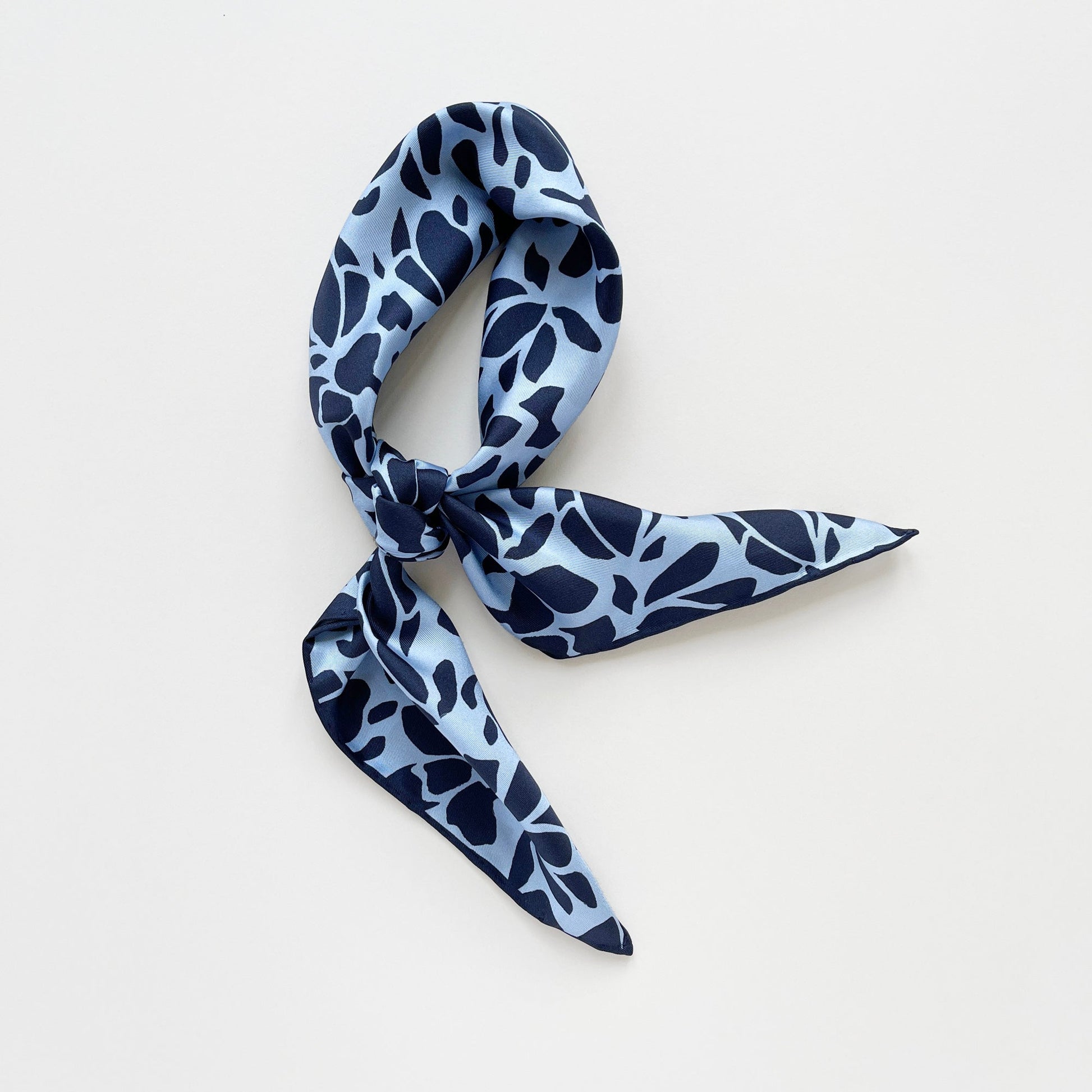 Blue Melody Silk Scarf - 65cm Double-Sided Print with Hand-Rolled Edges
