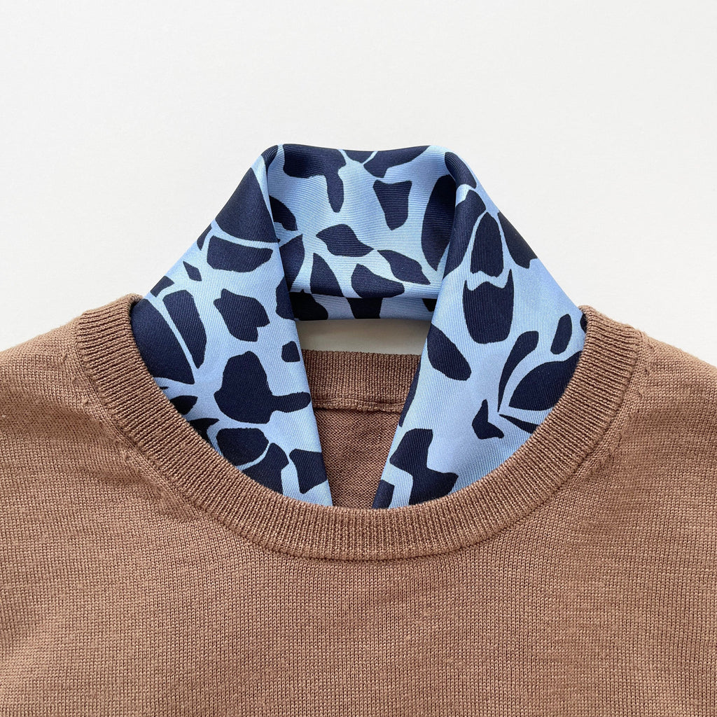 Blue Melody Silk Scarf - 65cm Double-Sided Print with Hand-Rolled Edges