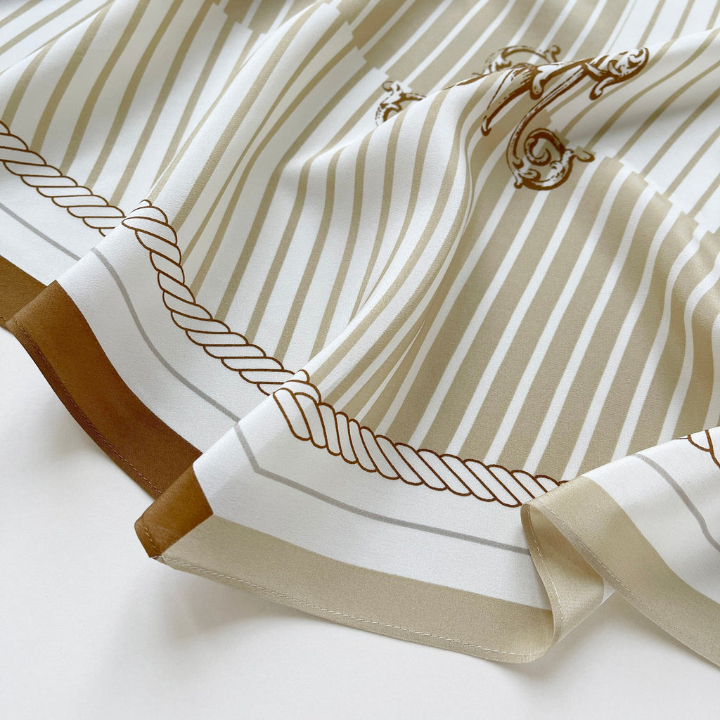 Stripe Monogram Grace Silk Scarf in 100% Silk Crepe de Chine