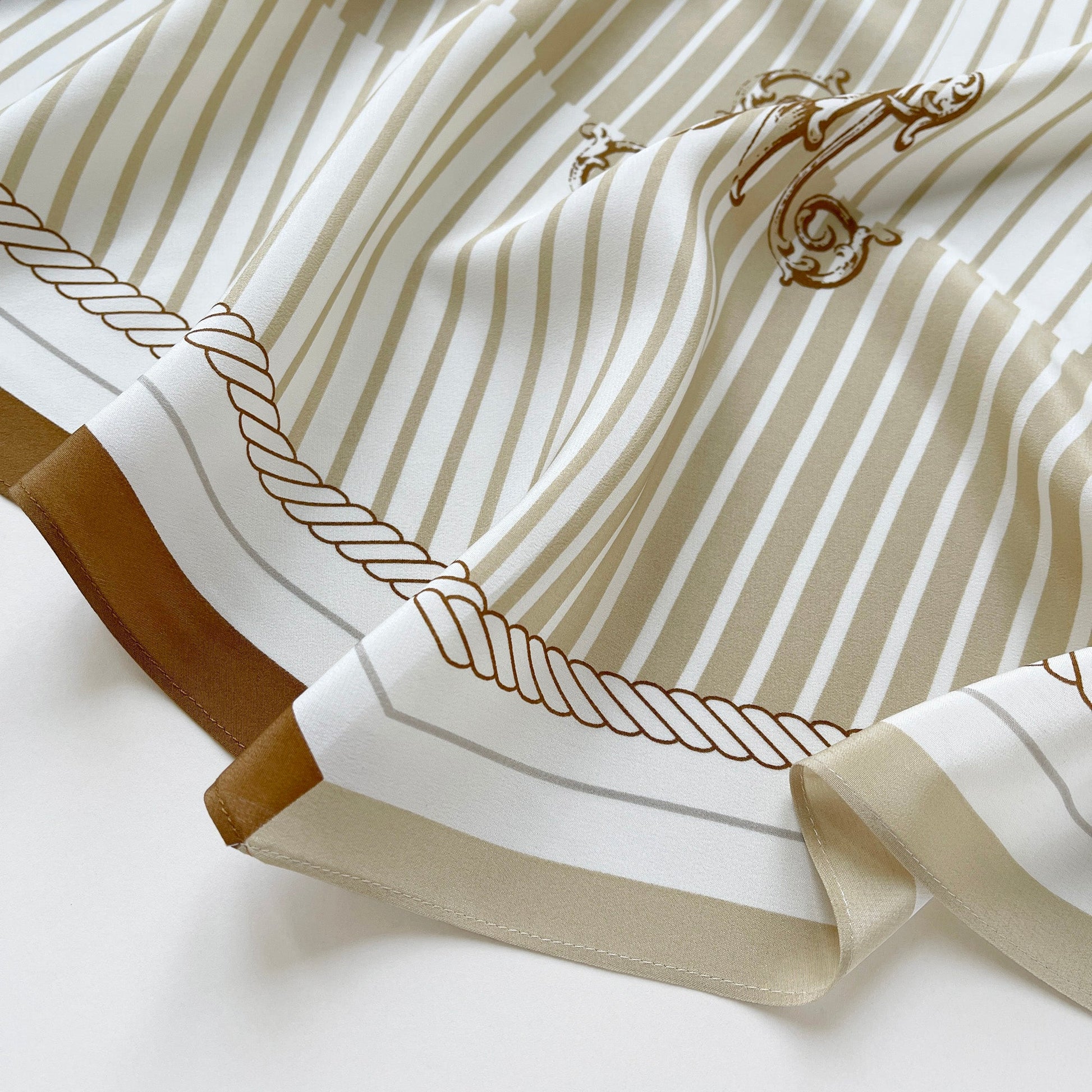 Stripe Monogram Grace Silk Scarf in 100% Silk Crepe de Chine