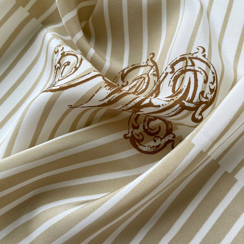 Stripe Monogram Grace Silk Scarf in 100% Silk Crepe de Chine