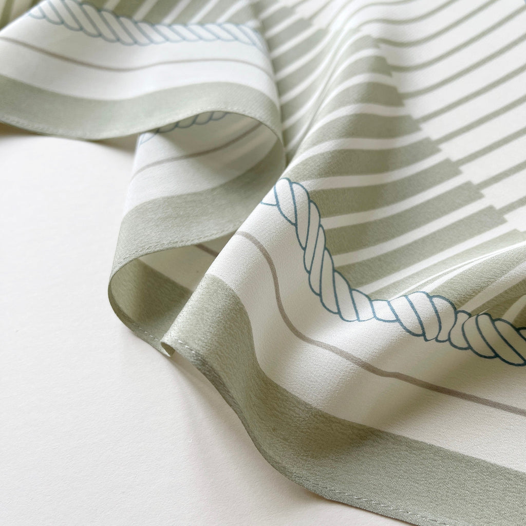 Stripe Monogram Grace Silk Scarf in 100% Silk Crepe de Chine