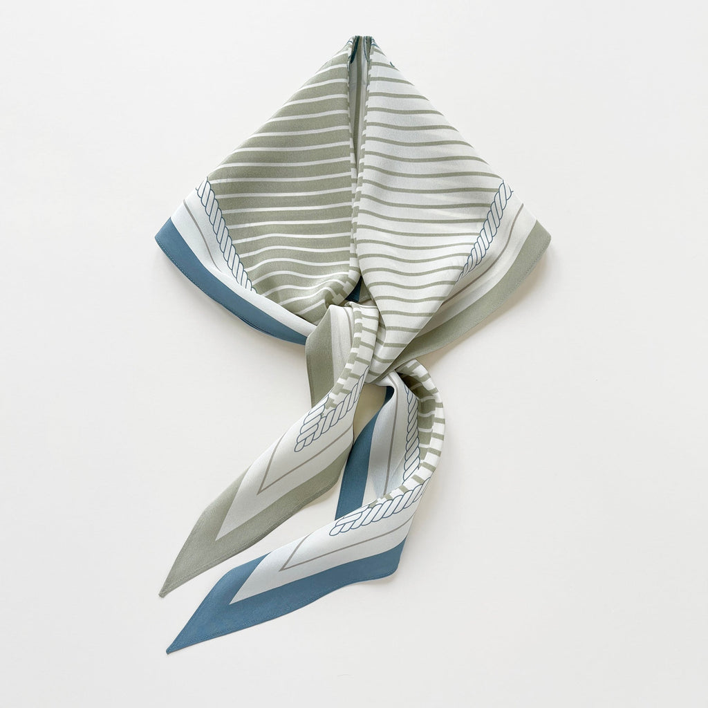 Stripe Monogram Grace Silk Scarf in 100% Silk Crepe de Chine