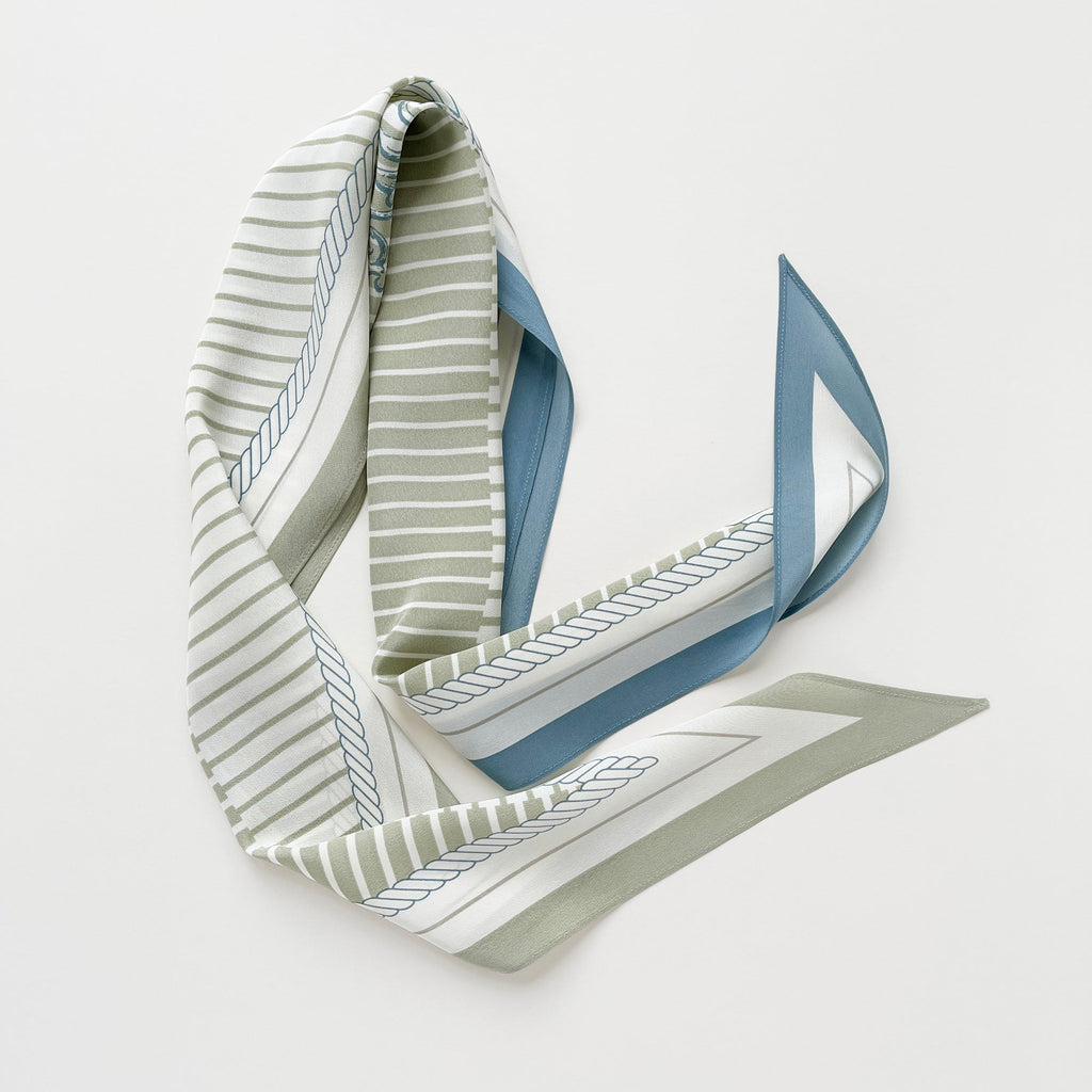 Stripe Monogram Grace Silk Scarf in 100% Silk Crepe de Chine