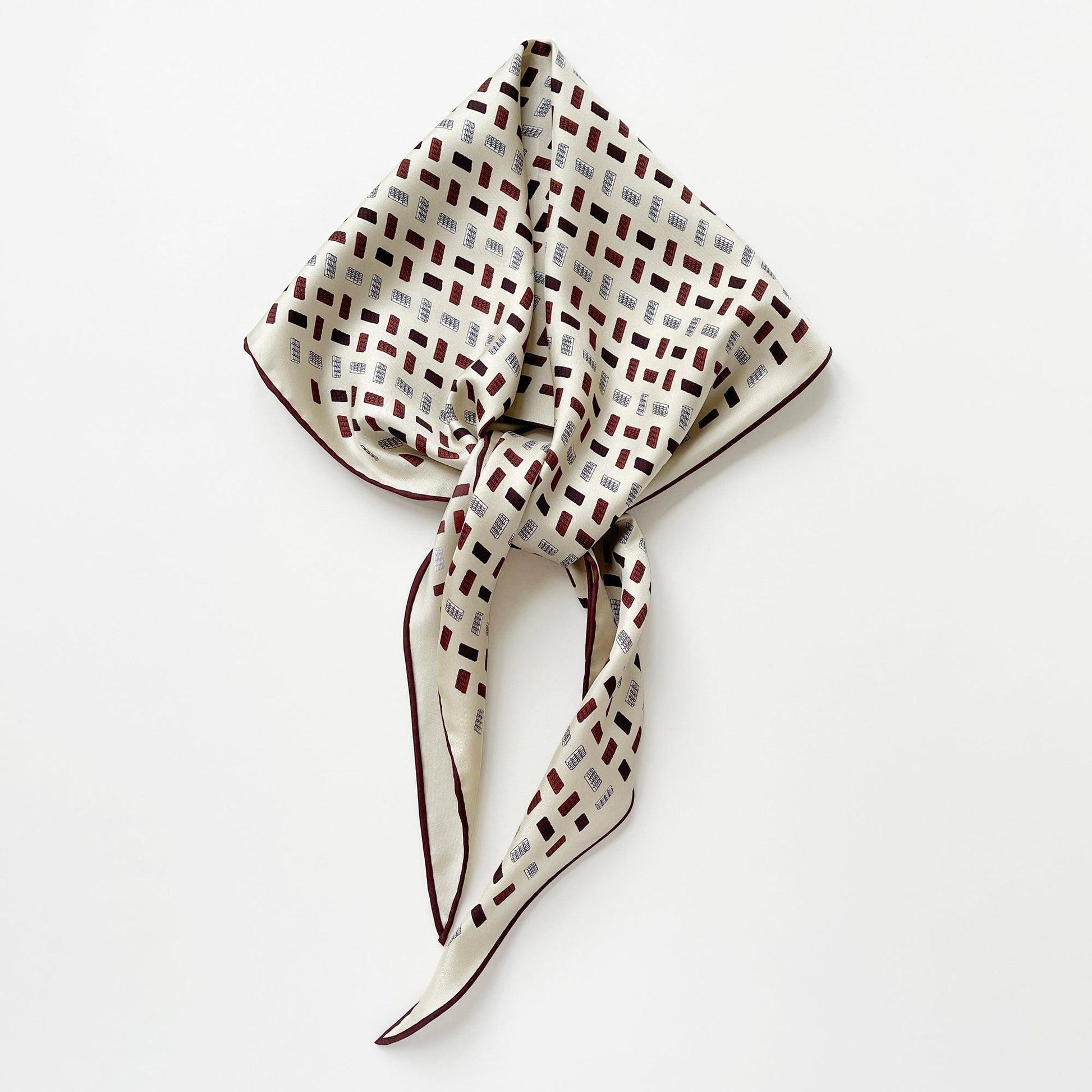 Geometric Chocolate Bar Silk Scarf – Hand-Rolled Neck Scarf for Women