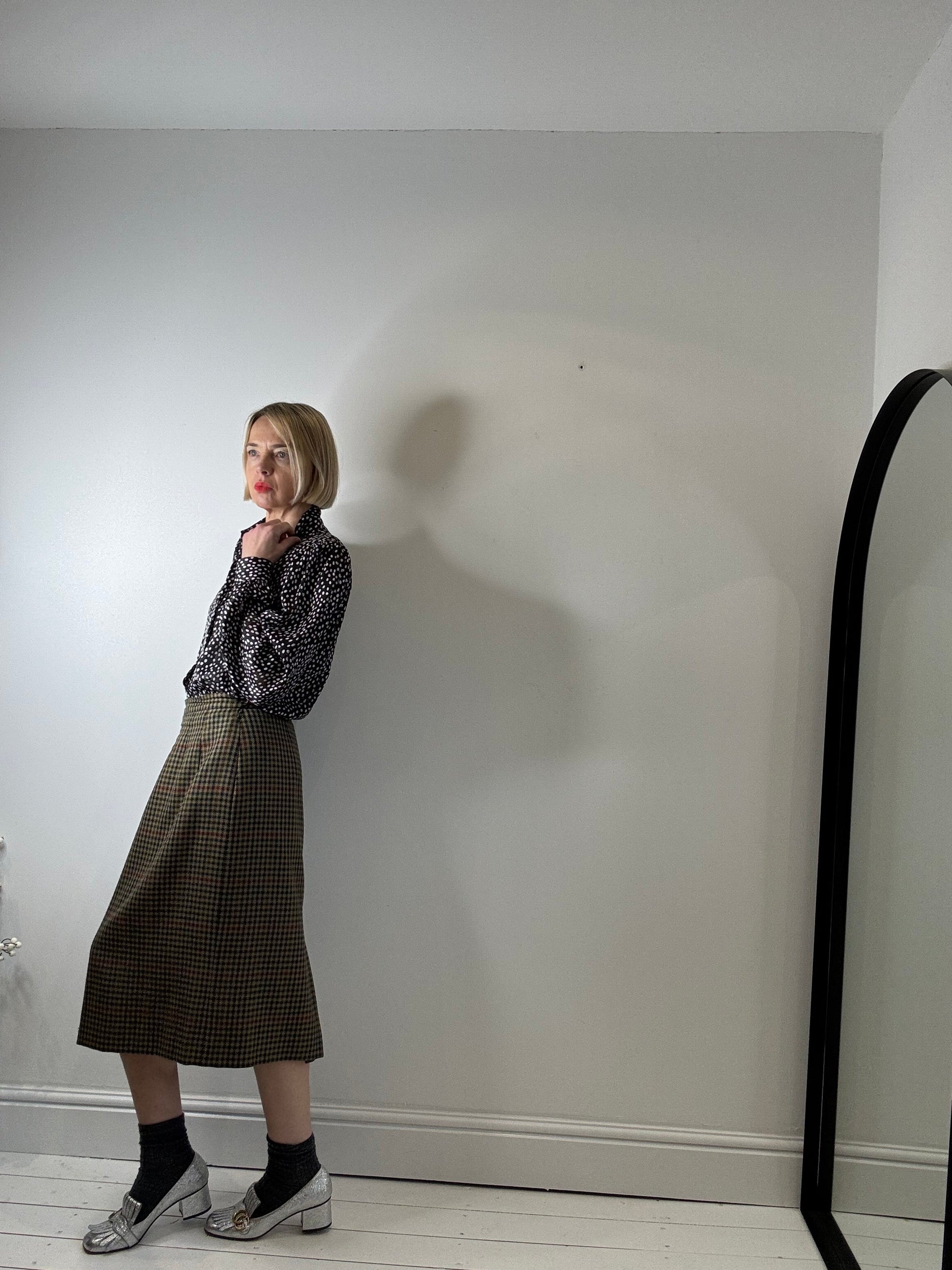 Vintage Wool Check Pencil Skirt