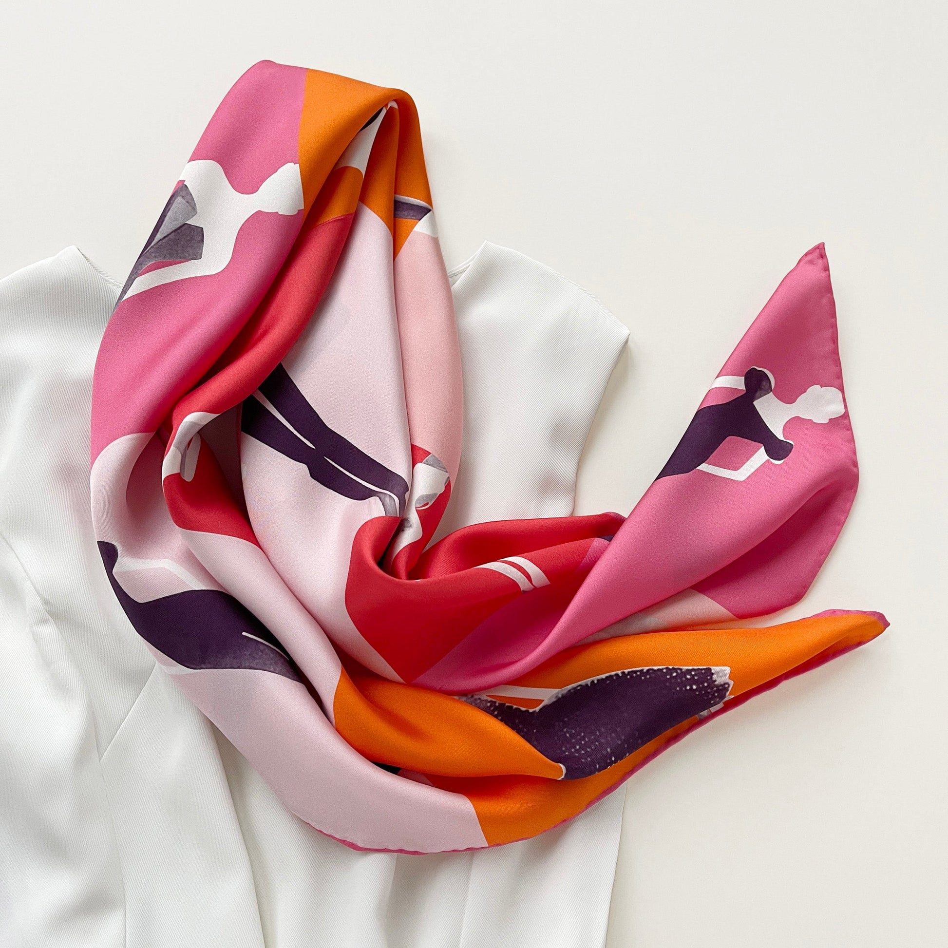 Pink Lady Large Silk Scarf - 90cm Hand-rolled Women's Head Scarf