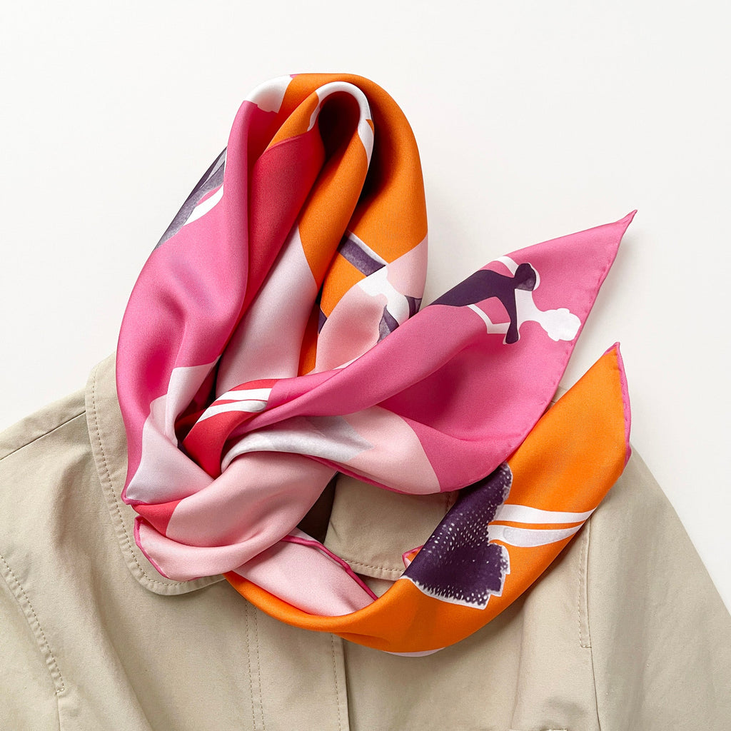 Pink Lady Large Silk Scarf - 90cm Hand-rolled Women's Head Scarf