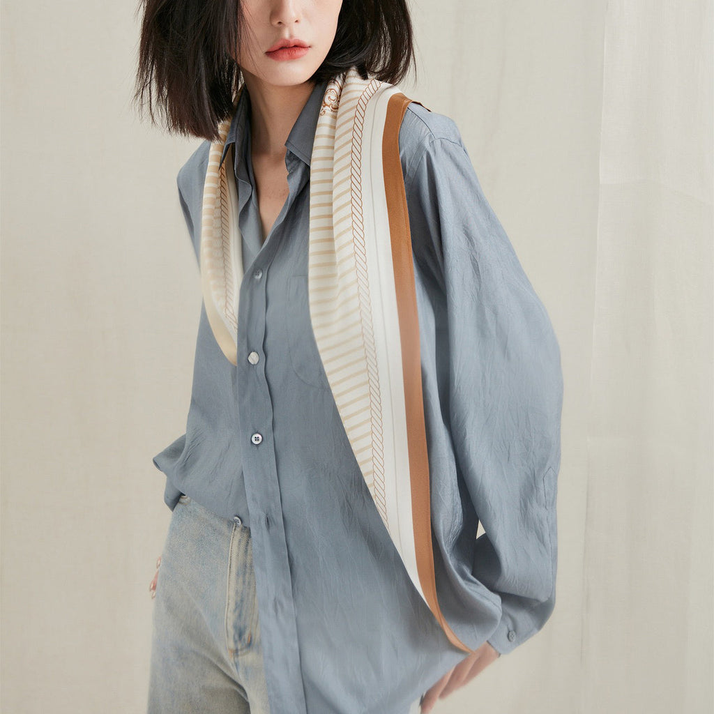 Stripe Monogram Grace Silk Scarf in 100% Silk Crepe de Chine