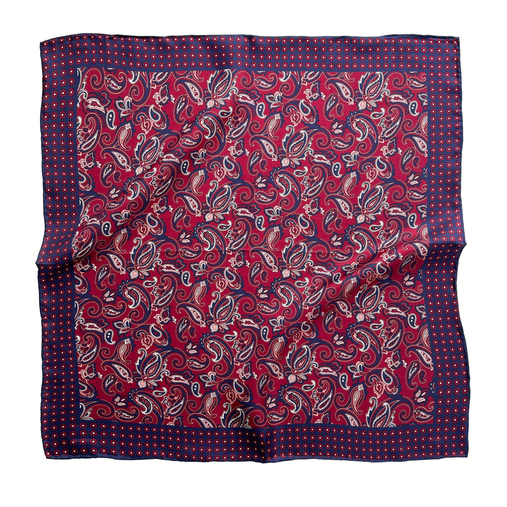 Classic Paisley Silk Scarf - 53cm Hand-rolled Men's Square Neckerchief