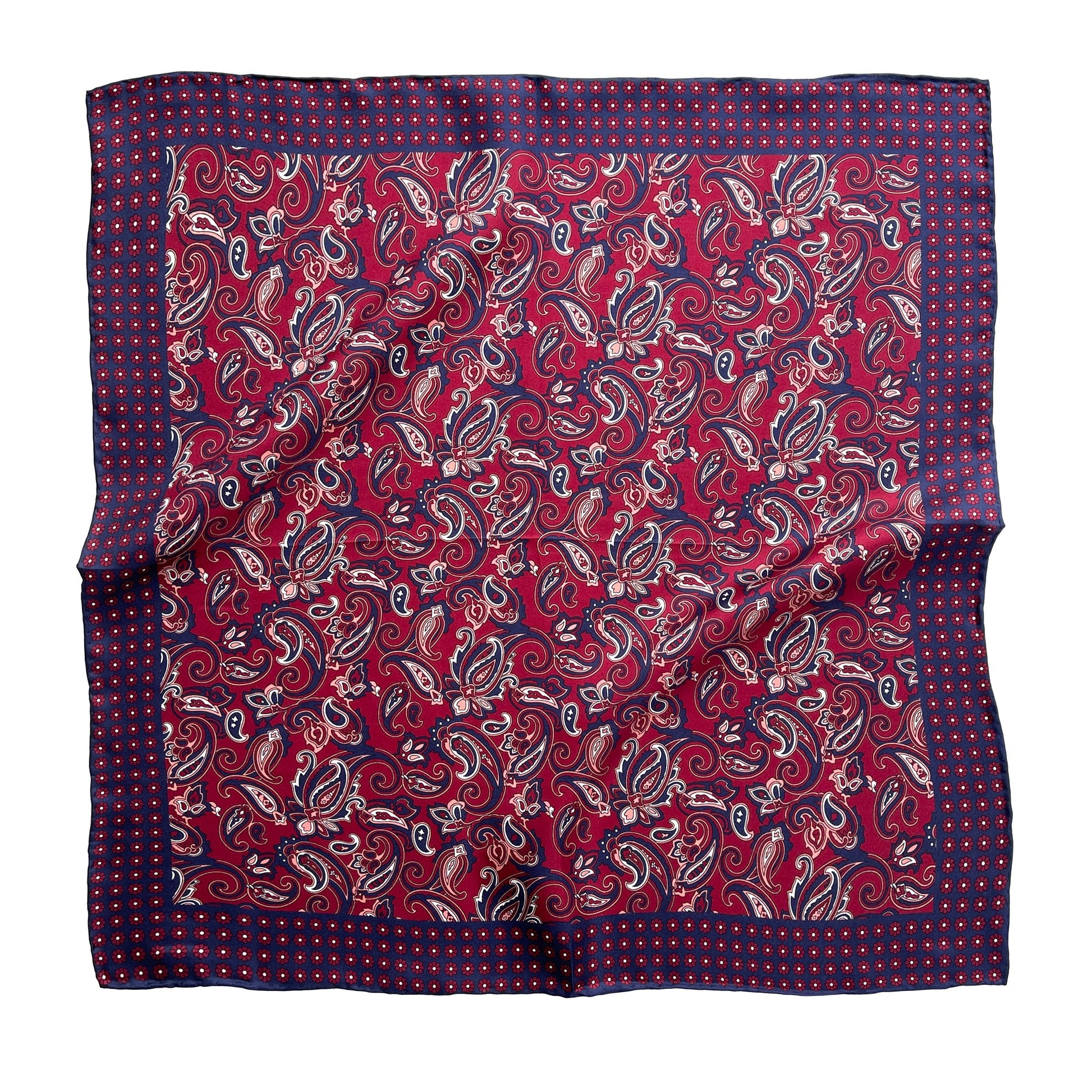 Classic Paisley Silk Scarf - 53cm Hand-rolled Men's Square Neckerchief
