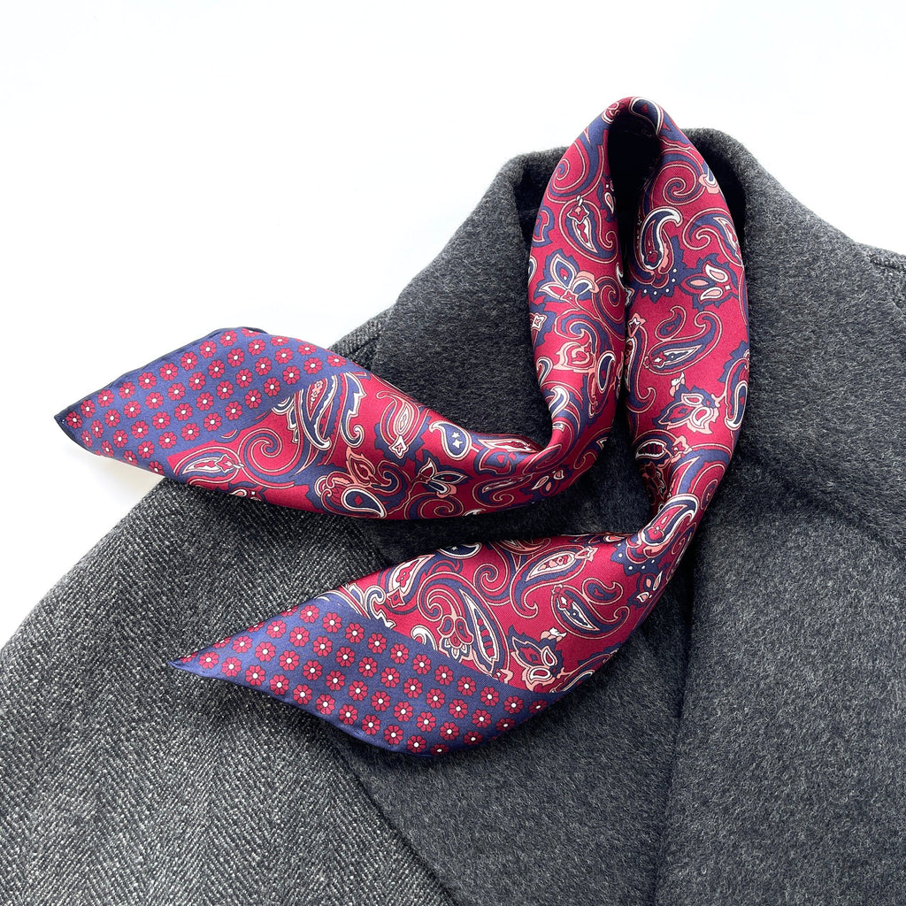Classic Paisley Silk Scarf - 53cm Hand-rolled Men's Square Neckerchief