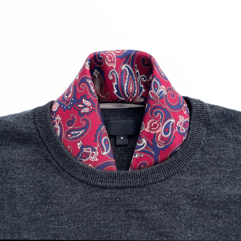 Classic Paisley Silk Scarf - 53cm Hand-rolled Men's Square Neckerchief