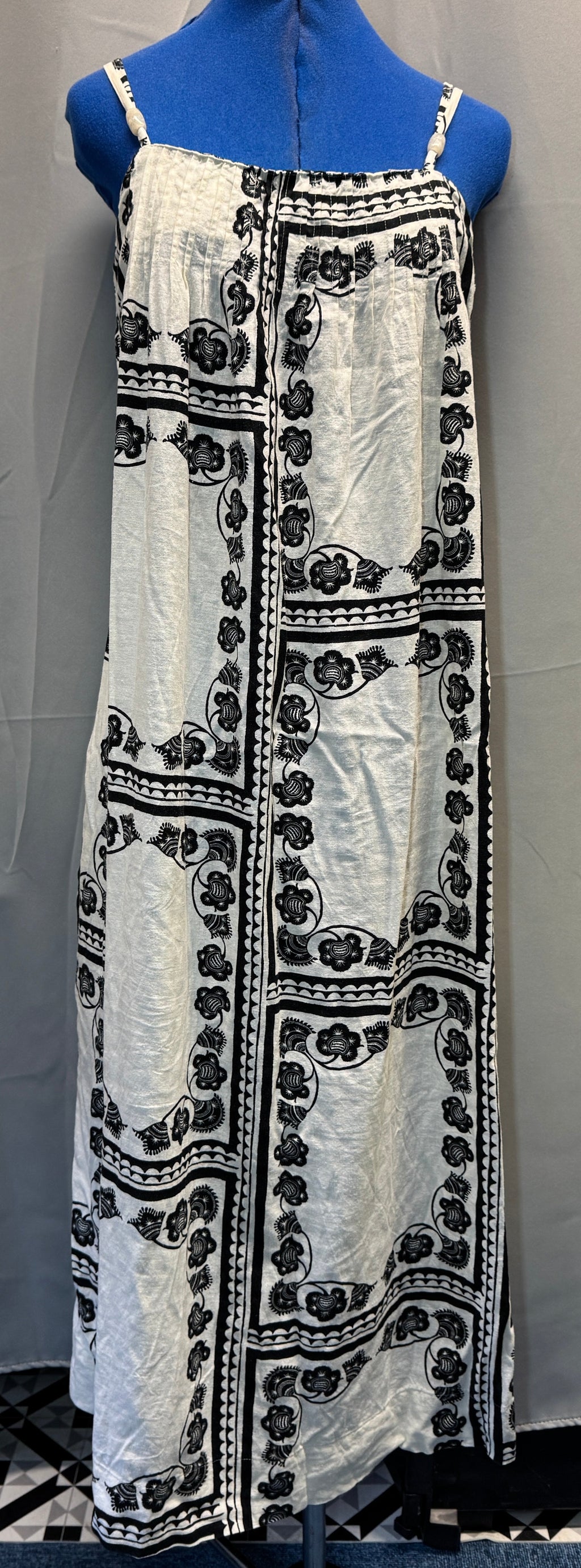 Linen Rich Beaded Midi Shift Cami Dress