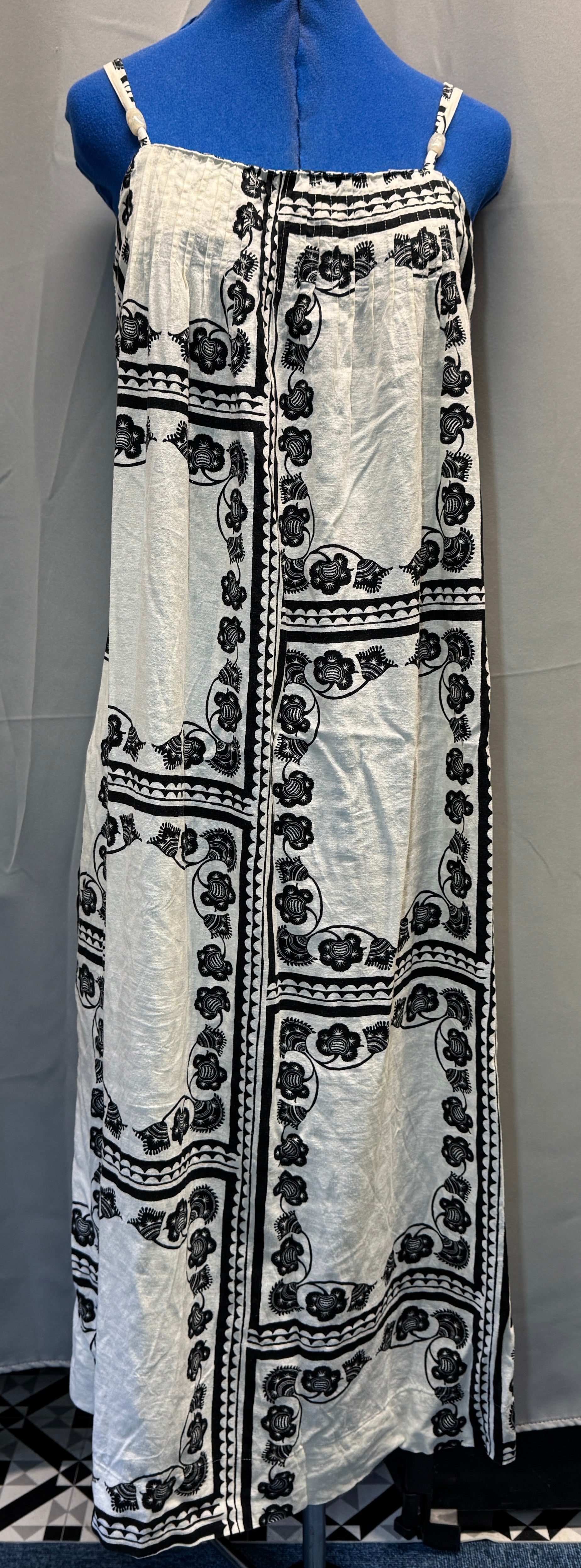 Linen Rich Beaded Midi Shift Cami Dress