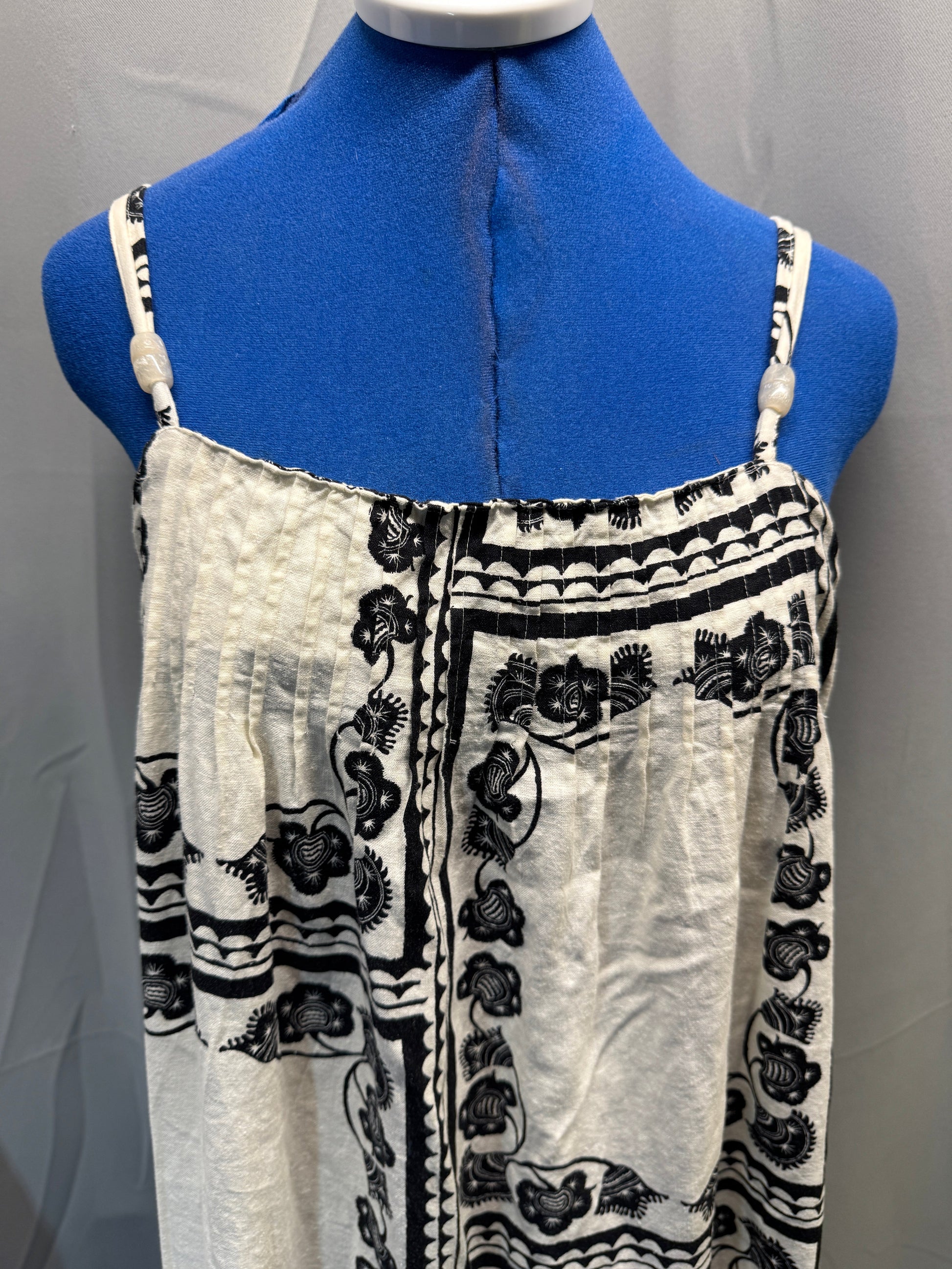 Linen Rich Beaded Midi Shift Cami Dress