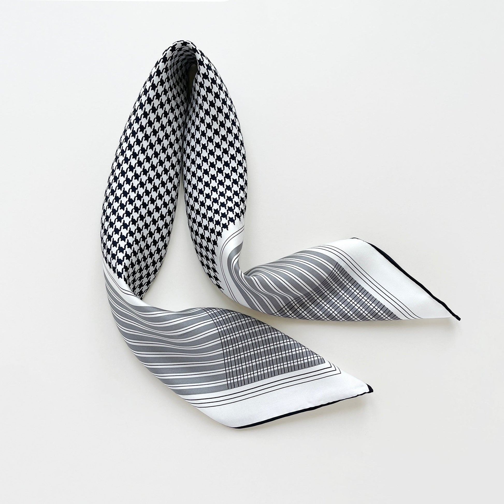 Classic Houndstooth Silk Square Scarf - 65cm Hand-rolled Bandana Scarf
