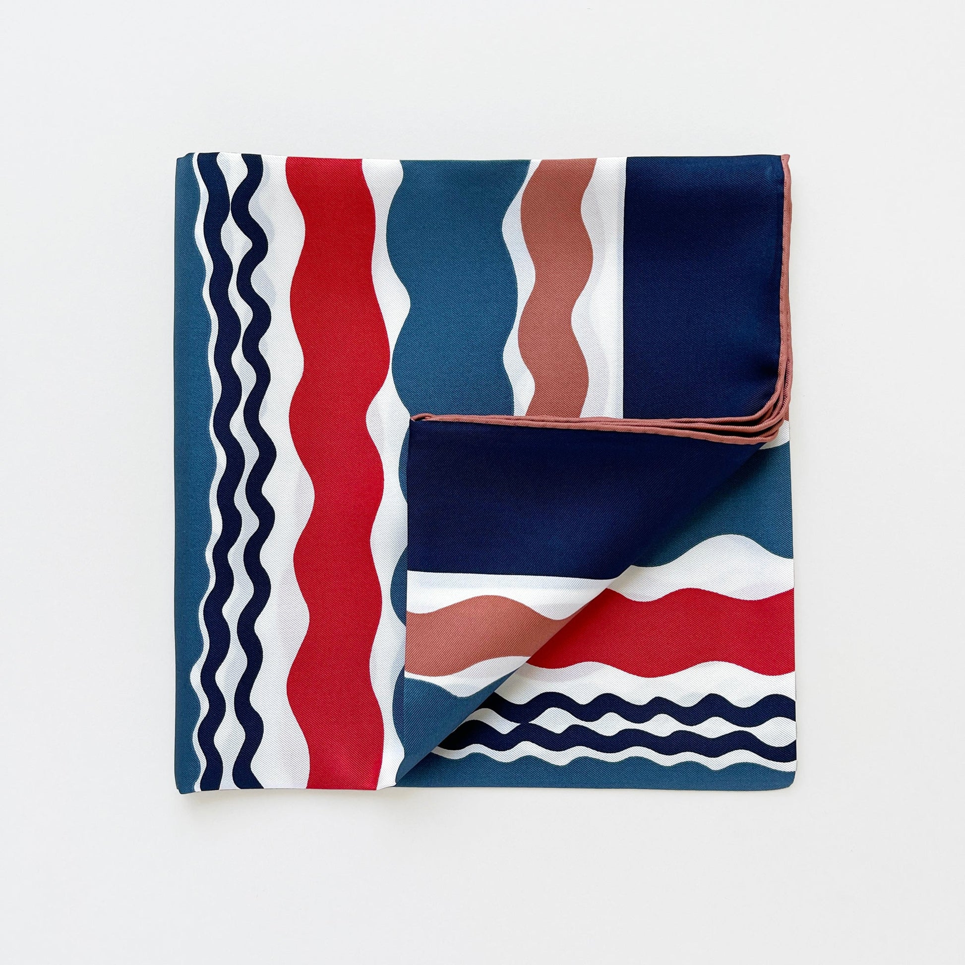 Blue Wave Silk Scarf - 90cm Hand-rolled Women's Head Scarf