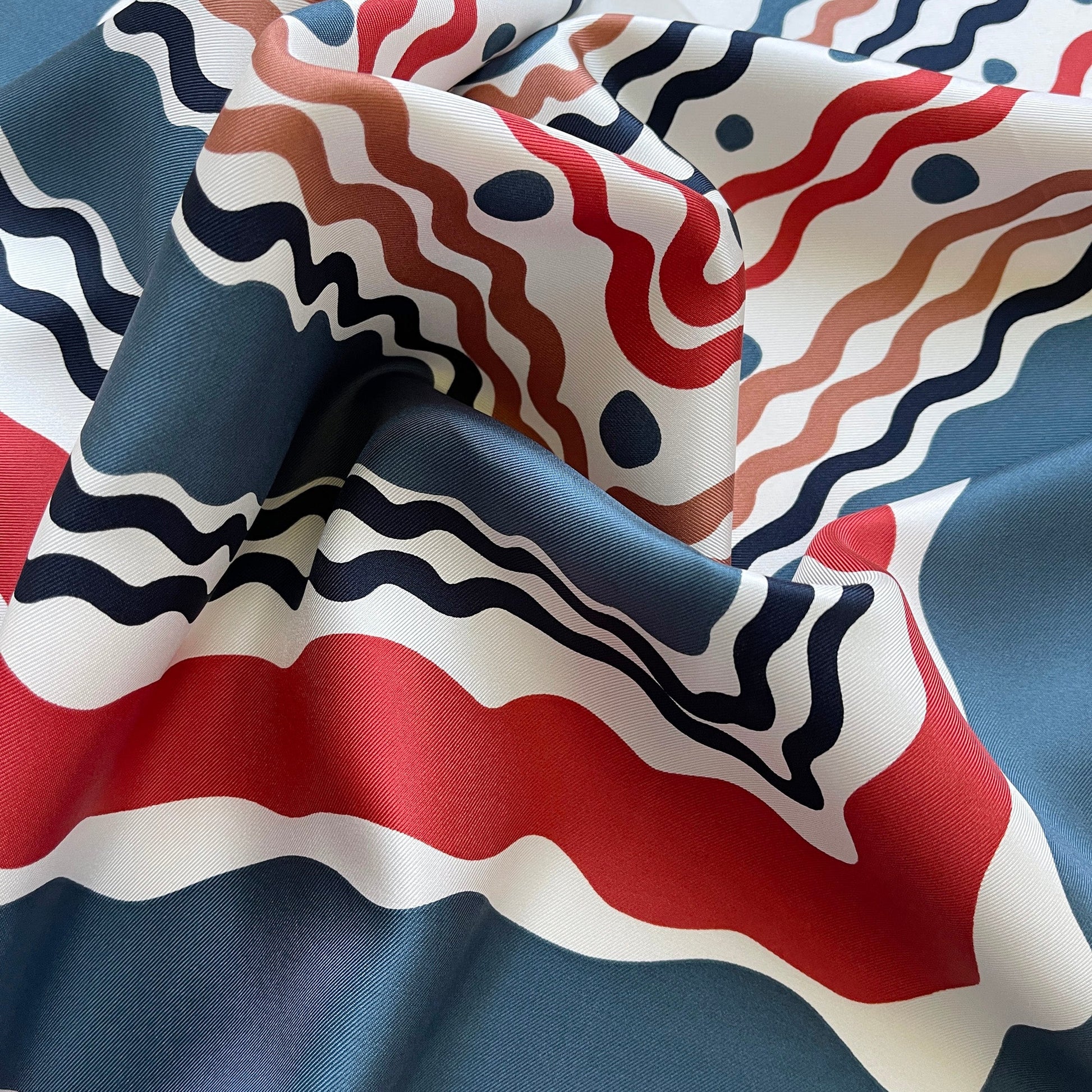 Blue Wave Silk Scarf - 90cm Hand-rolled Women's Head Scarf