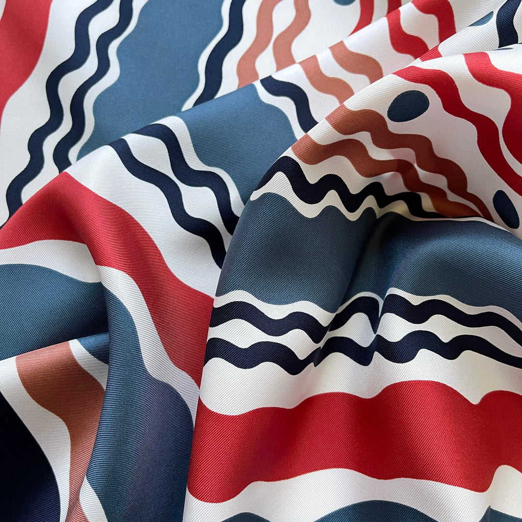 Blue Wave Silk Scarf - 90cm Hand-rolled Women's Head Scarf