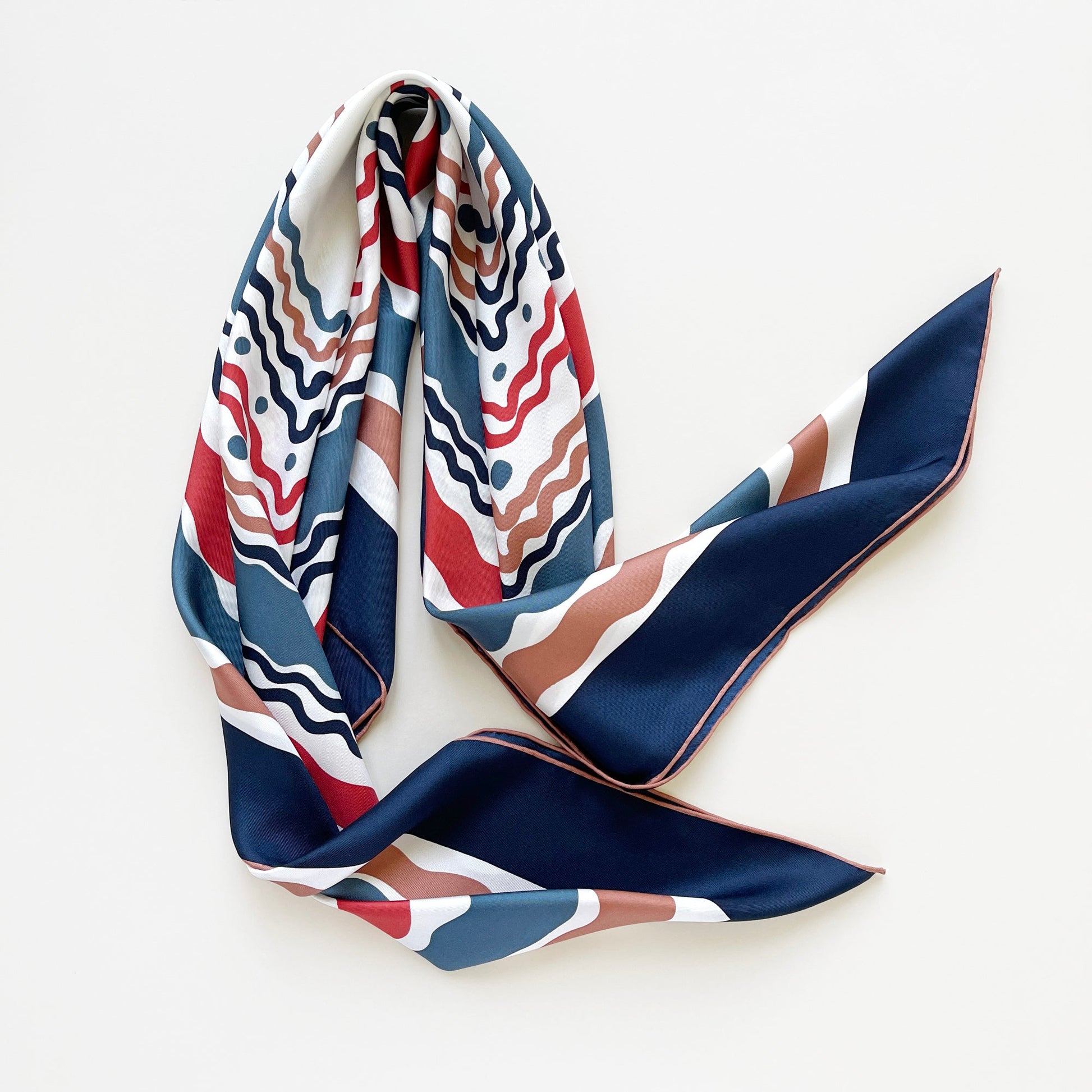 Blue Wave Silk Scarf - 90cm Hand-rolled Women's Head Scarf