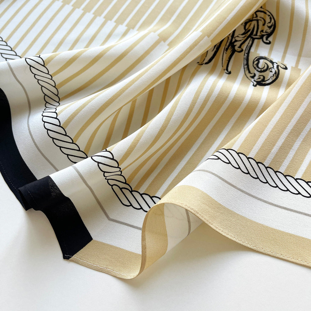 Stripe Monogram Grace Silk Scarf in 100% Silk Crepe de Chine