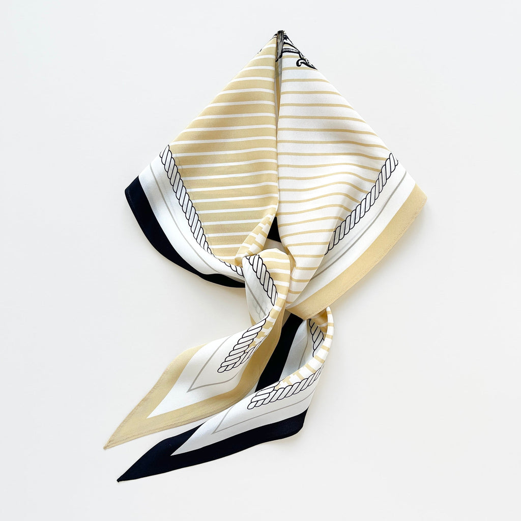 Stripe Monogram Grace Silk Scarf in 100% Silk Crepe de Chine