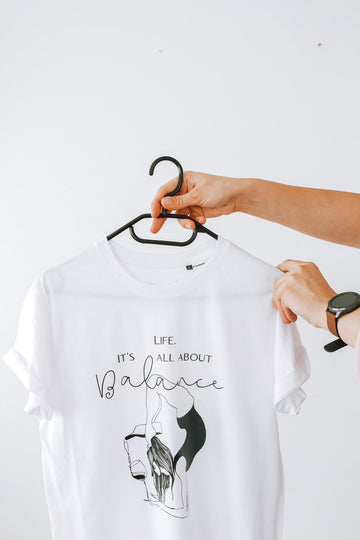 Organic Cotton Oversized Tee – It’s All About Balance Message by Black Giraffe Brand at www.brixbailey.com