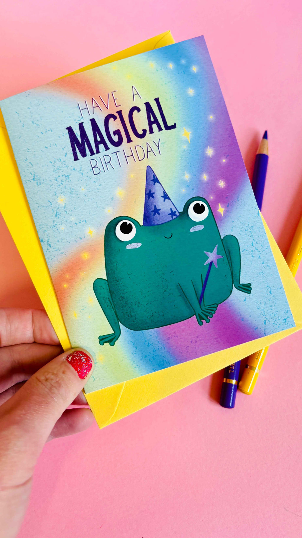 Magical Birthday Frog Handmade Cute, Rainbow Birthday Card