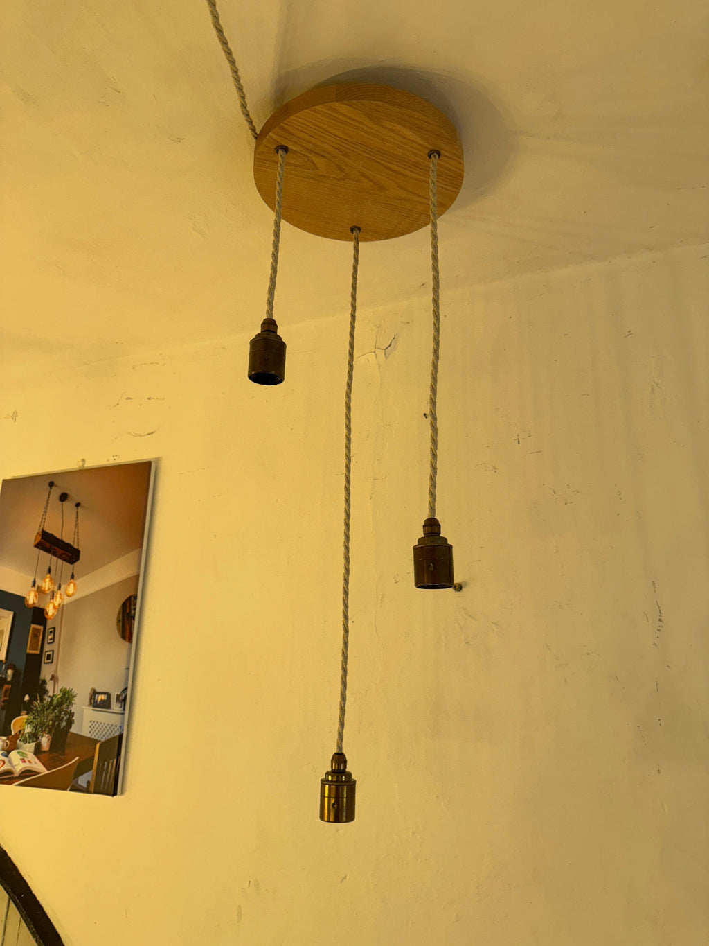 Triple Pendant Light Oak Disc