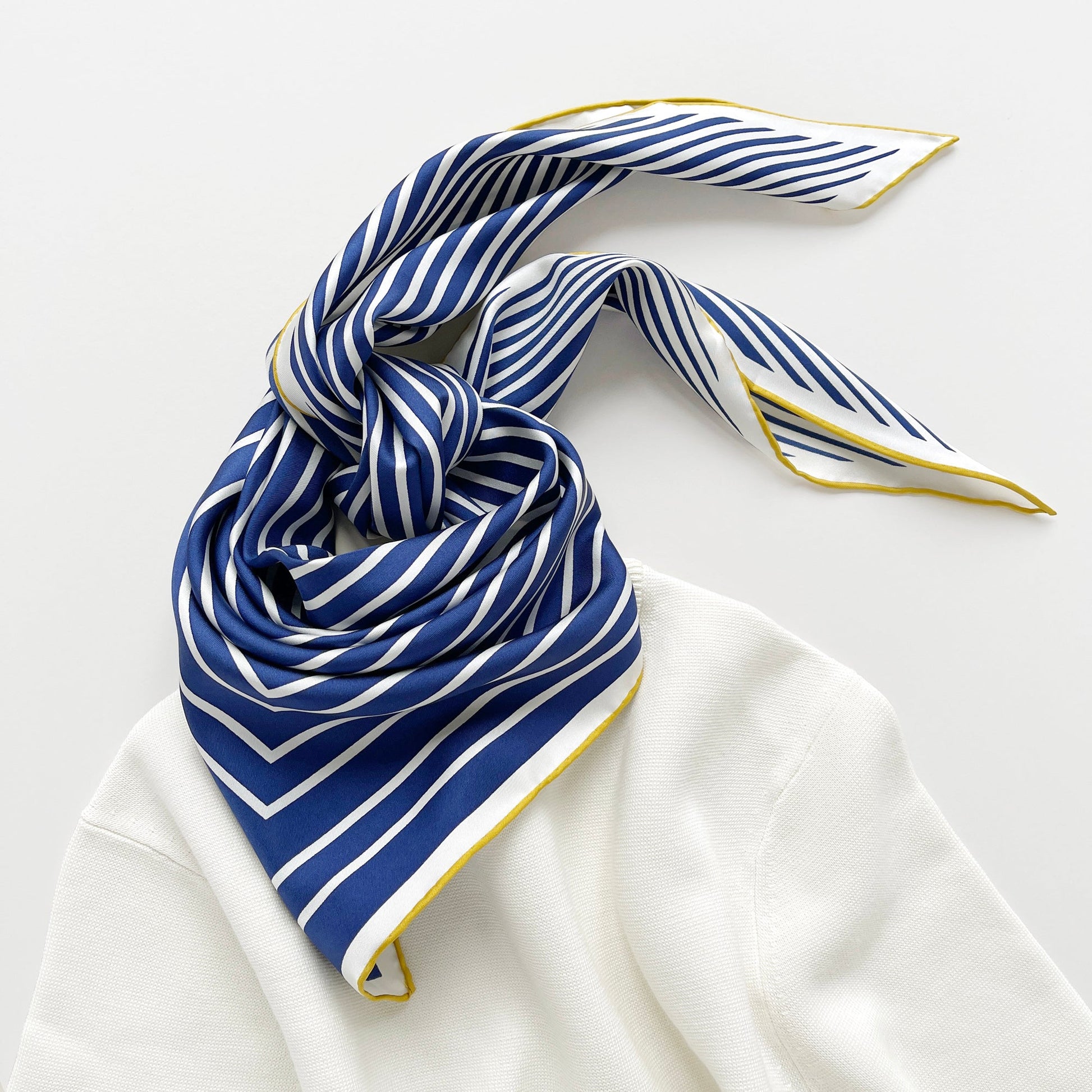 Classic Stripes Triangle Silk Scarf - Hand-rolled Bandana Scarf for Women