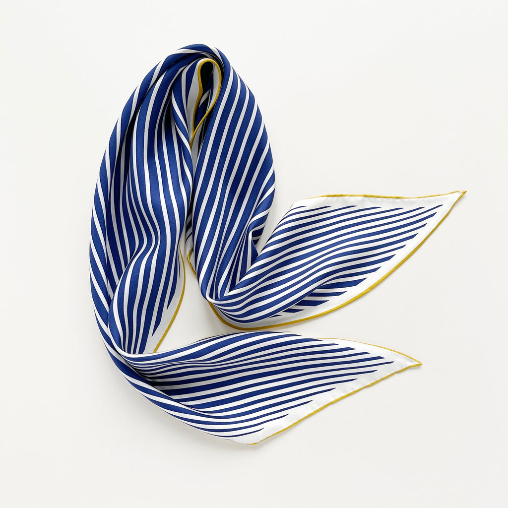 Classic Stripes Triangle Silk Scarf - Hand-rolled Bandana Scarf for Women