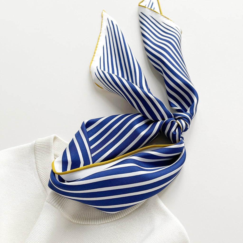 Classic Stripes Triangle Silk Scarf - Hand-rolled Bandana Scarf for Women