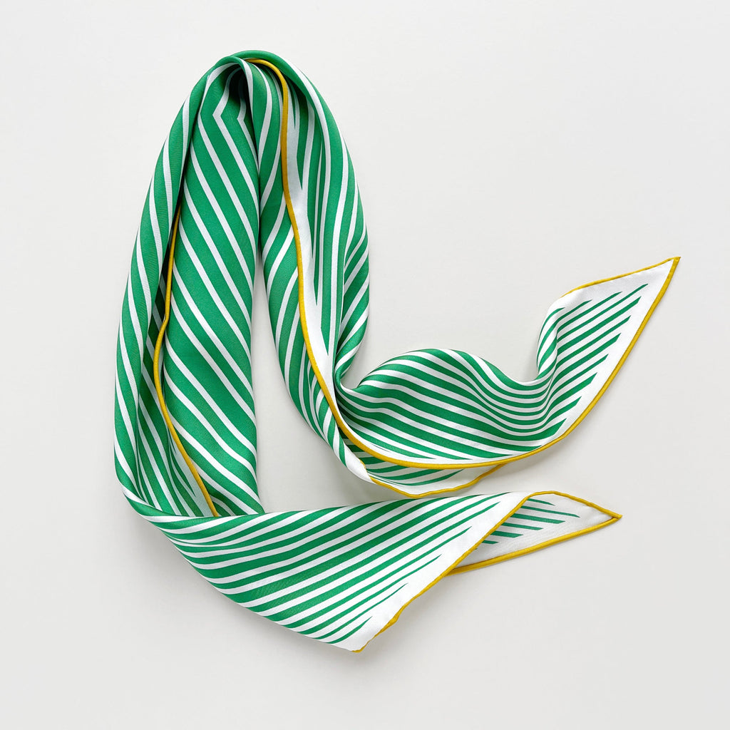 Classic Stripes Triangle Silk Scarf - Hand-rolled Bandana Scarf for Women