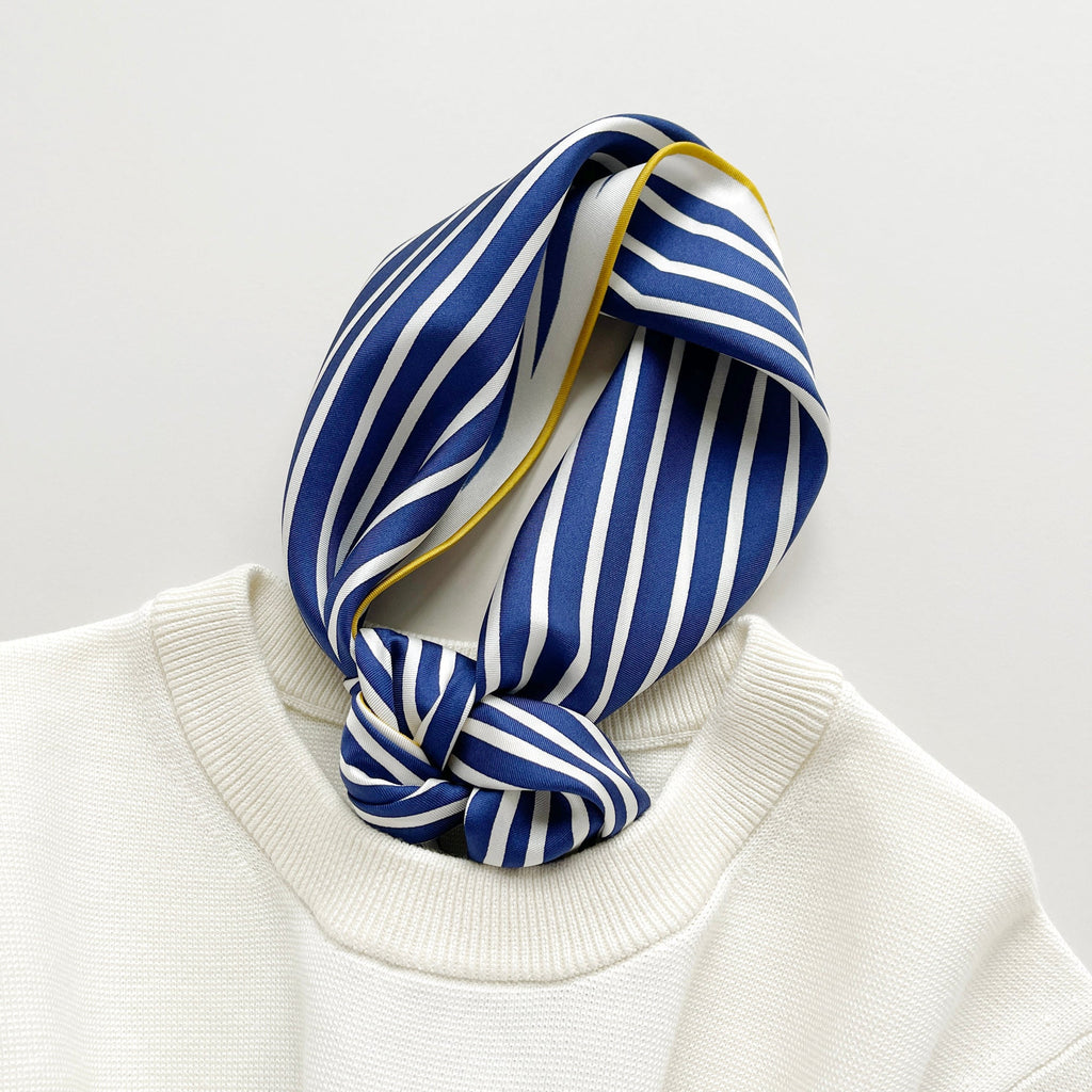 Classic Stripes Triangle Silk Scarf - Hand-rolled Bandana Scarf for Women