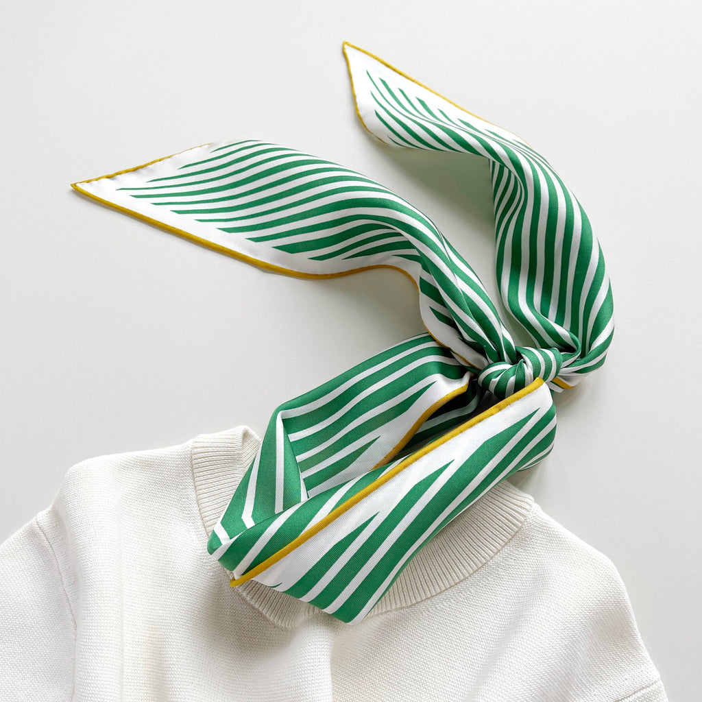 Classic Stripes Triangle Silk Scarf - Hand-rolled Bandana Scarf for Women