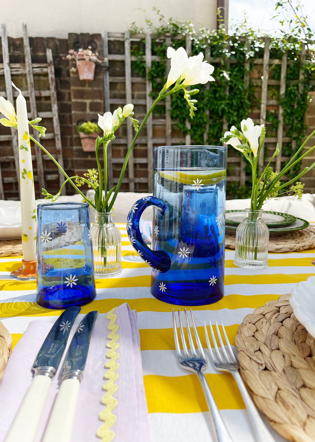 Daisy Blue Recycled Glass Jug