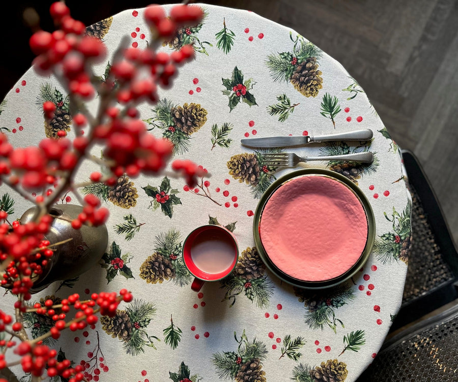 Christmas Motive Round Tablecloth – Elegant & Handcrafted by Hortensias Home at www.brixbailey.com