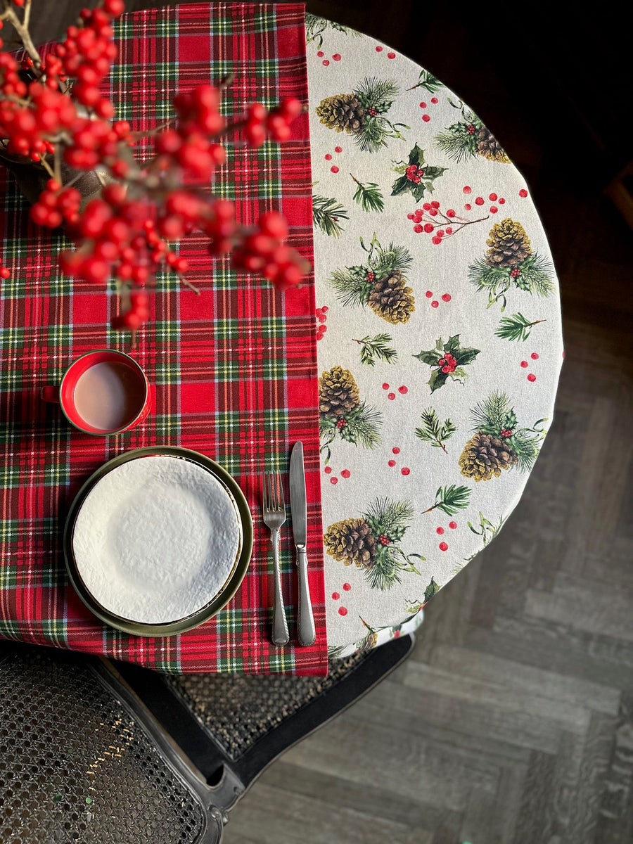 Luxurious Christmas Round Tablecloth – Handmade in Europe by Hortensias Home at www.brixbailey.com