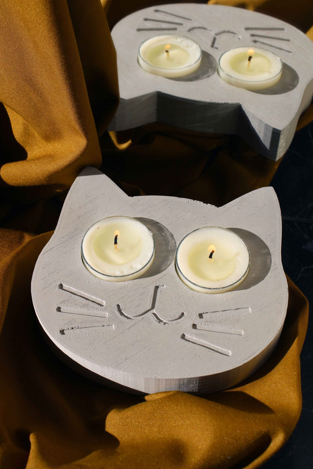 Concrete Cat Face Tealight Holder