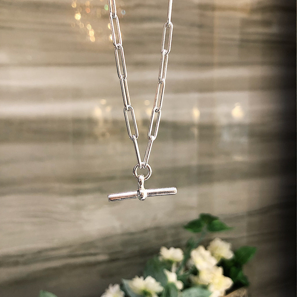 Sterling Silver T-Bar Trace Chain Necklace