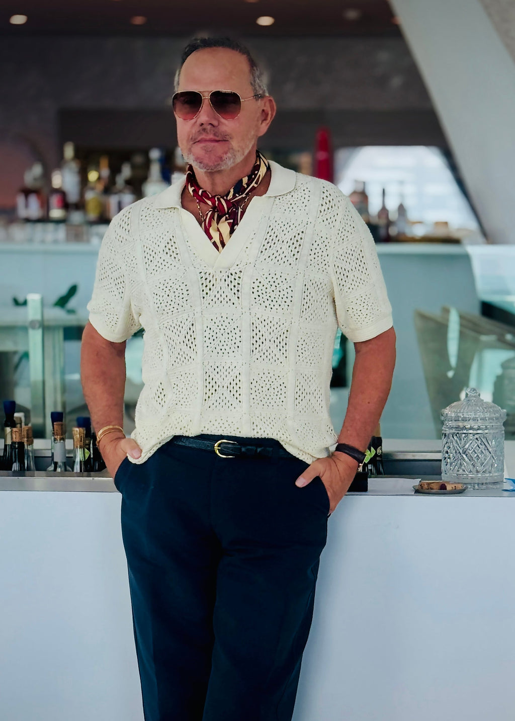 Kanagawa Wave Silk Scarf - 65cm Double-Sided Print Men's Neckerchief with Hand-Rolled Edges