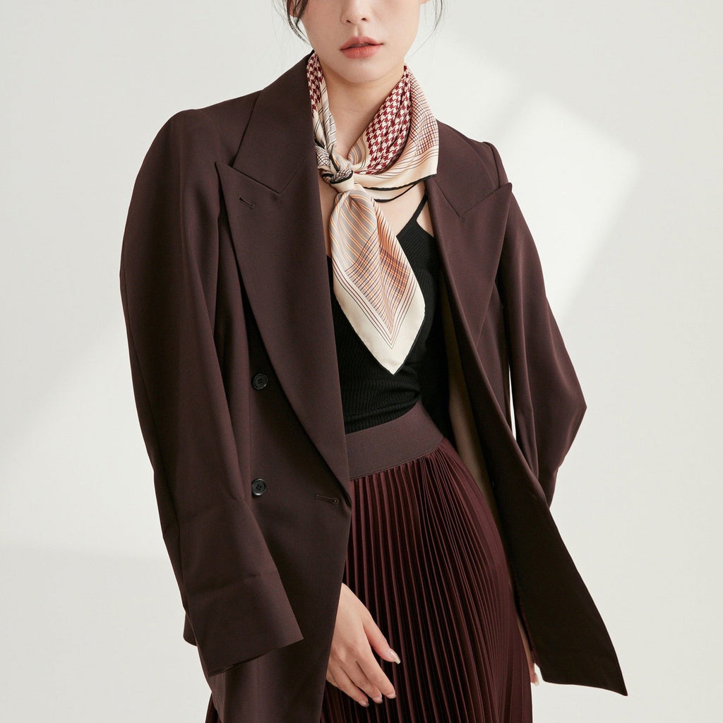 Classic Houndstooth Silk Square Scarf - 65cm Hand-rolled Bandana Scarf