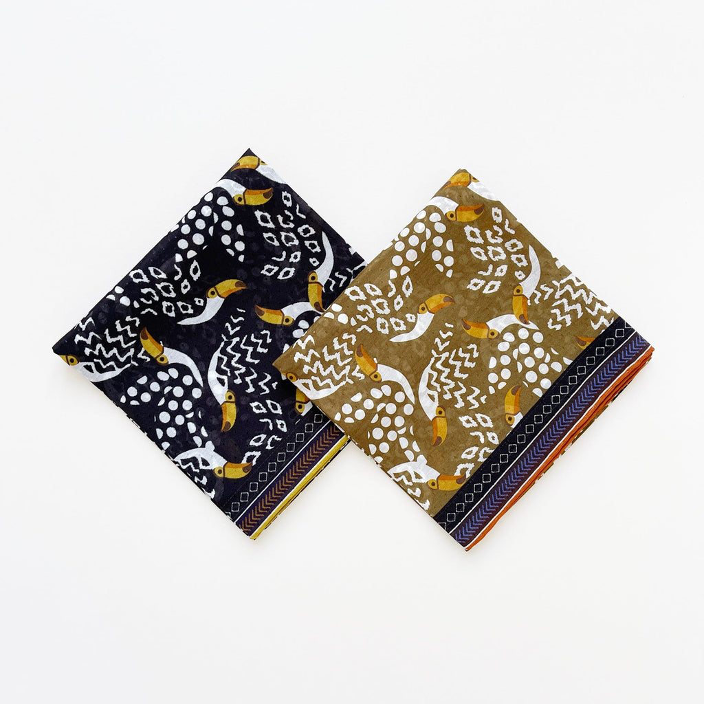 Amazon Toucan Organic Cotton-Silk Scarf - 65cm Hand-Rolled Unisex Square Bandana